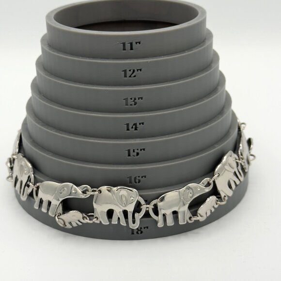 Vintage Silver Tone Elephant Chain Link Necklace Collar 18 in Adjustable - Picture 6 of 8